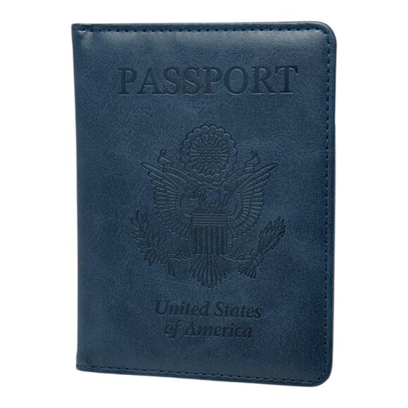 Passport Holder Travel Wallet Case Faux Leather Cover Card Slots USA Embossed - Picture 1 of 6